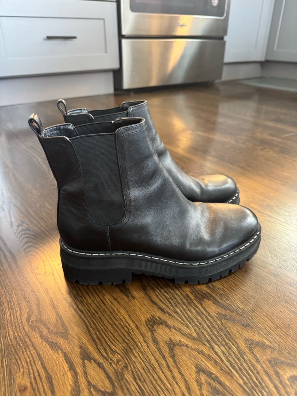 Marc Fisher Black Leather Chelsea Lug Sole Boots